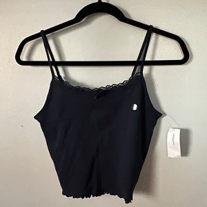 NWT American Eagle medium navy blue cropped tank top camisole pointelle with bow